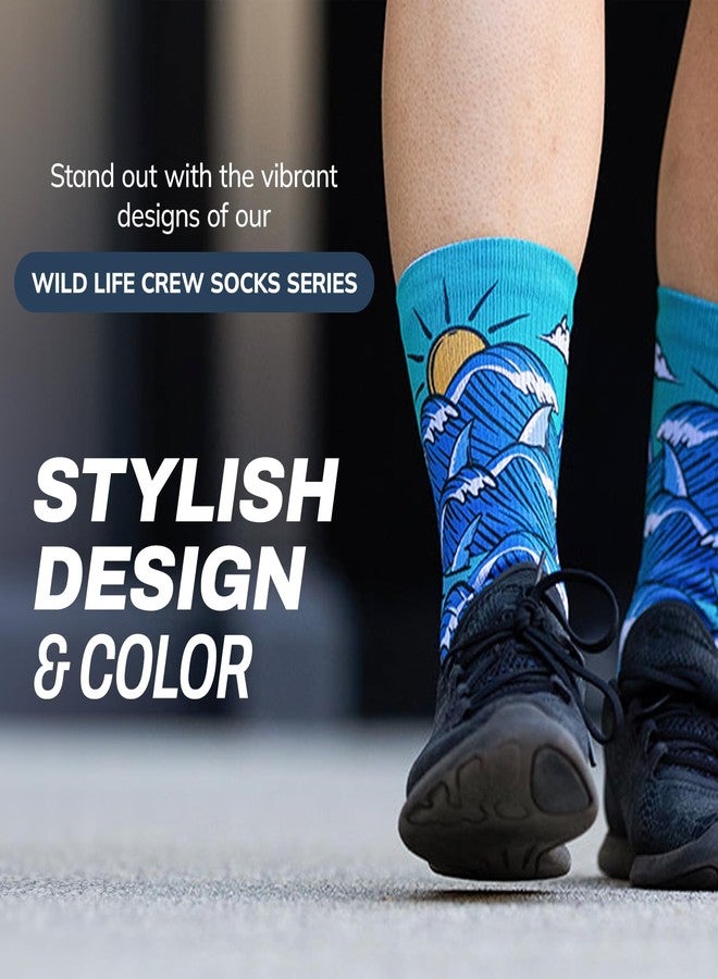 Outway Novelty Crew Socks for Men & Women, Breathable, Moisture-Wicking Athletic Calf Sock with Arch Support, Polyester & Spandex Blend, Colorful, Wild Life, Jaws, M-L - Image 2
